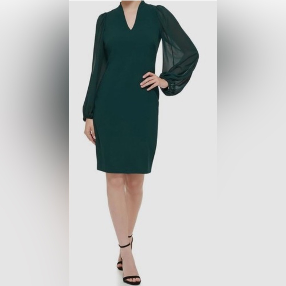 Vince Camino Teal Dress with Sheer Sleeves, Size 8